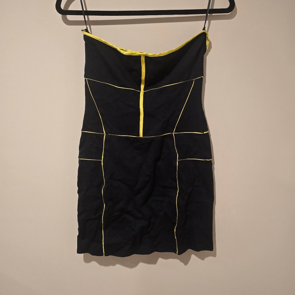 Bershka XS Black Strapless Dress with Yellow Detail L NWT